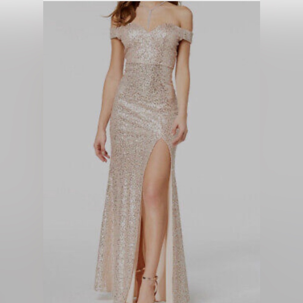 Emerald Sundae Sequined Off The Shoulder Gown